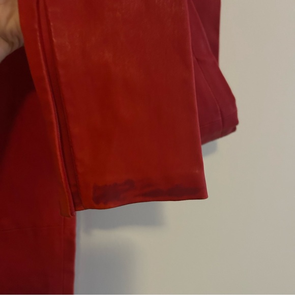 Balenciaga Red Leather Leggings Pull On Zipper Hem Vibrant Bold 38 - Picture 10 of 12